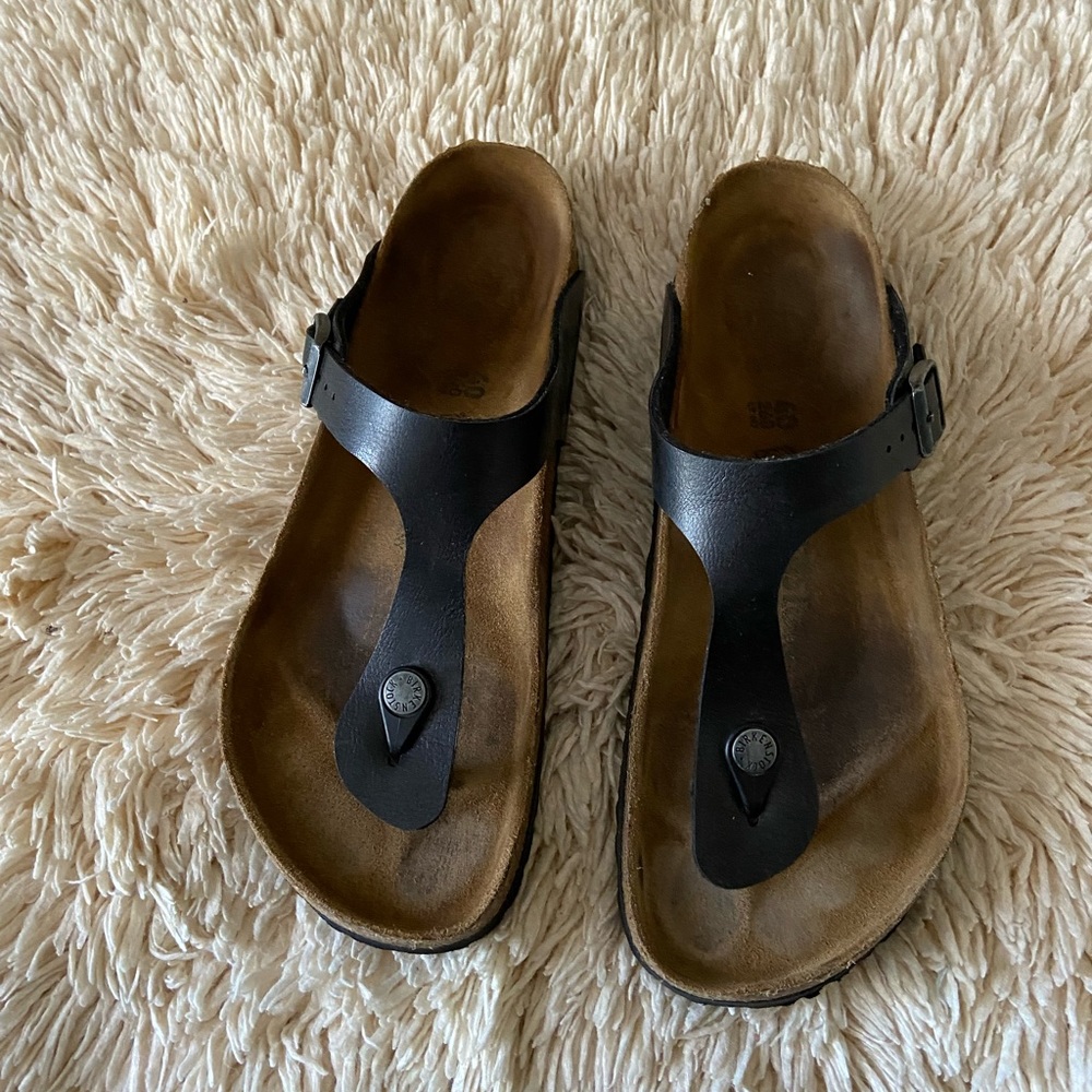 Birkenstock black leather thong sandal